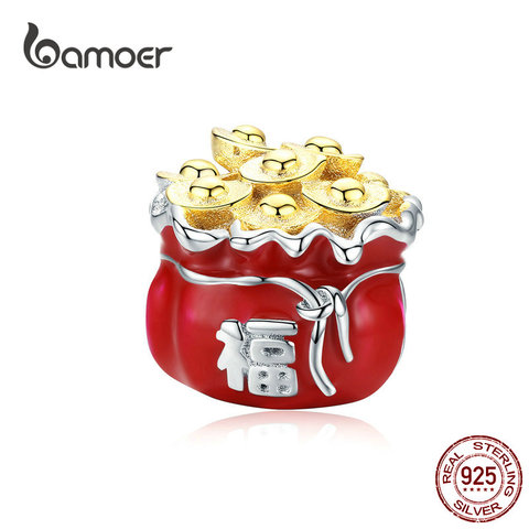 bamoer Lucky Symbol Red Bag Metal Beads for Women Jewelry Making 925 Sterling Silver Enamel Charm fit Original Bracelet BSC100 ► Photo 1/6