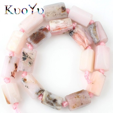 Natural Faceted Gem Pink Opal Stone Bead Cylinder Loose Spacer Beads For Jewelry Making DIY Earing Bracelets 7.5