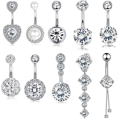 10 Styles Sexy Dangling Navel Belly Button Ring Oreja 14G Double Round Cubic Zirconia 316L Surgical Steel Belly Piercing Jewelry ► Photo 1/6