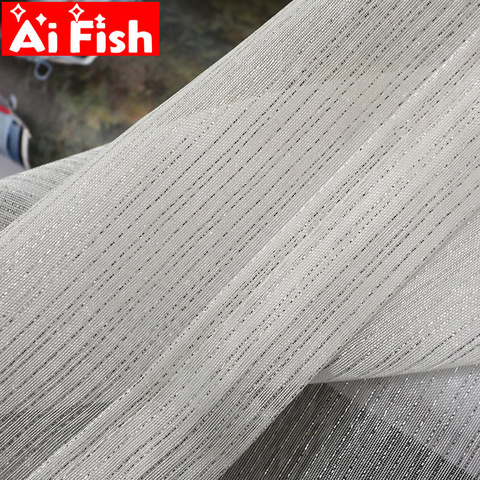 Pure White Window Screen Sheer Fabric Simple Modern Shiny Silver Wire Stripe Tulle  Curtain for Living Room Bedroom M135-50 ► Photo 1/6