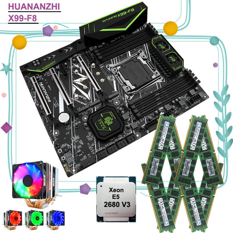 HUANANZHI X99-F8 motherboard with dual M.2 NVMe SSD slot M.2 WIFI CPU Intel Xeon 2680 V3 with cooler RAM 128G(8*16G) DDR4 RECC ► Photo 1/6