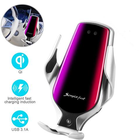 R3 Car Phone Holder Smart Sensor Car Wireless Charging Holder 10W Qi Simple Fast Wireless Charger For Iphone 8 Plus X For Huawei ► Photo 1/6