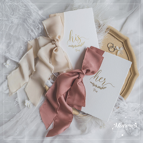 2pcs Romantic Wedding Vows Card With Satin Chiffon Ribbons Wedding Favor Bridal Shower Photo Props Flatylay His Her Vow Gift ► Photo 1/6