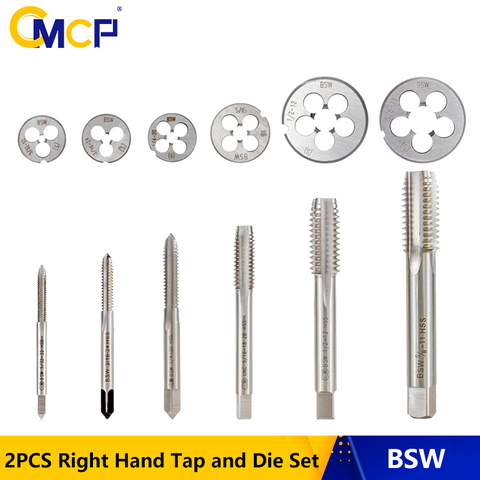 CMCP 2pcs BSW 5/32-32 3/16-24 1/4-20 5/16-18 1/2-12 5/8-11 Right Hand Tap And Die Set For Metal/Wood HSS Screw Tap Round Die ► Photo 1/6