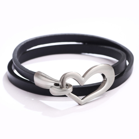 TOTABC Newest Design Black Simple love Leather Charms Bracelet for Women Simple Blank Design Amazing Width Bracelet & Bangle ► Photo 1/6