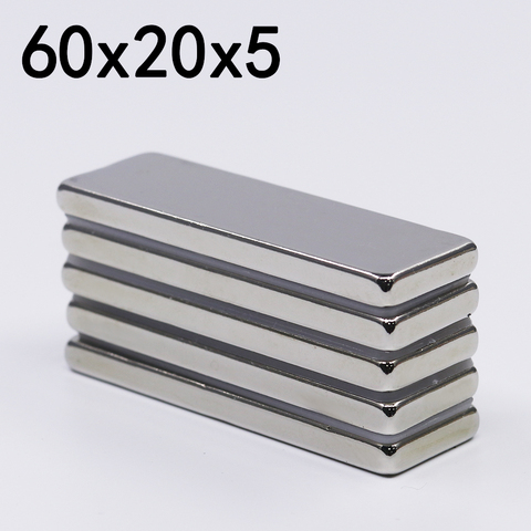 1/2/5Pcs 60x20x5 Neodymium Magnet 60mm x 20mm x 5mm N35 NdFeB Block Super Powerful Strong Permanent Magnetic imanes ► Photo 1/6