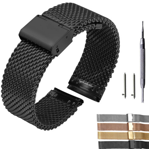 18mm 20mm 22mm 24mm Quick Release Universal Milanese Watchband Watch Band Mesh Stainless Steel Strap Wrist Belt Bracelet Black ► Photo 1/6