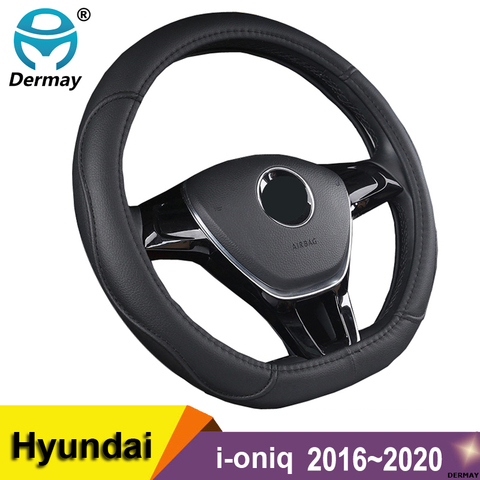 DERMAY Steering Wheel Cover D Shape for Hyundai ioniq 2016 2017 2022 PU Leather Car Styling Auto Protector ► Photo 1/6