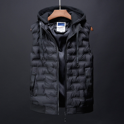 #3637 Black Grey Green Waistcoat Men Hat Detachable Autumn Winter Casual Vests For Men Warm Down Vest With Hood Sleeveless Coat ► Photo 1/6