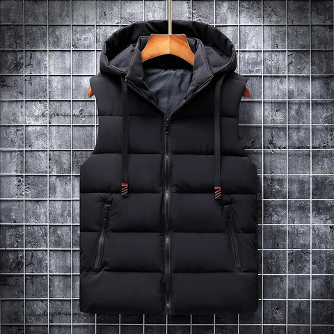 Ymwmhu 6XL Men Vest Solid Casual Autumn Hooded Sleeveless Jackets Fashion Male Waistcoat Winter Vest Plus Size Work Clothes Men ► Photo 1/6