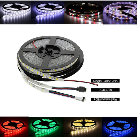 DC 5V 12V 24V LED Strip RGB PC Waterproof 5050 5M Flexible Led Strip Light RGB 5 12 24 V Tape Led Strip lamp Tv Backlight Ribbon ► Photo 1/6