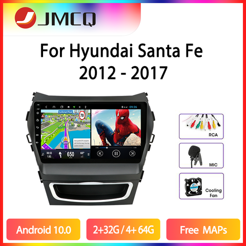 JMCQ Android 9.0 4G+64G Car Radio Multimedia Player For Hyundai Santa Fe 3 Grand 2012-2017 2 din RDS GPS Navigaion Split Screen ► Photo 1/6