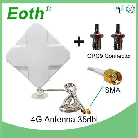 Eoth 3G 4G LTE Antenna SMA Male 2m Cable 35dBi 2*SMA connector for 4G Modem Router +Adapter SMA Female to CRC9 Male connector ► Photo 1/6