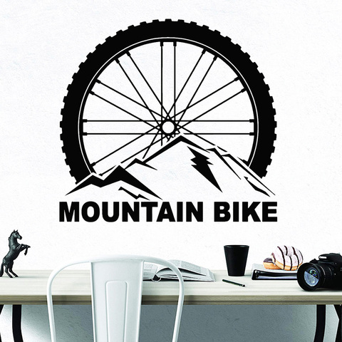 Mountain Bike Wall Decals Extreme Sports Bicycle Wheel Vinyl Self-adhesive Wall Stickers Teen Room Interior Home Decoration Z527 ► Photo 1/3