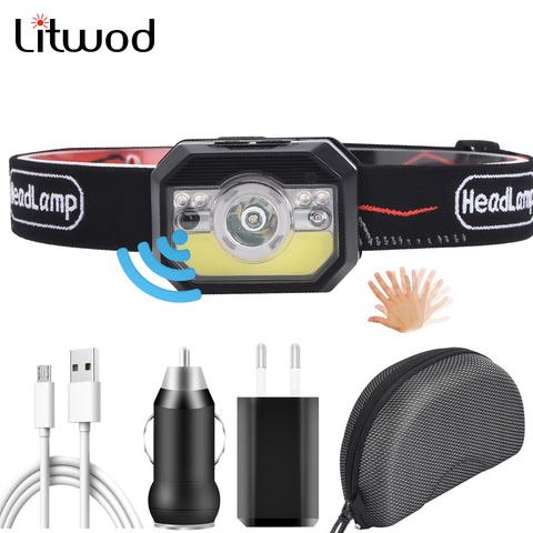 XP-G Q5 Sensor Headlamp Head Lamp Headlight Waterproof Led Built in Usb Rechargeable Battery Running Lights Red COB Bulb Litwod ► Photo 1/6