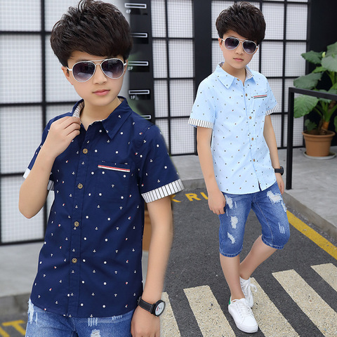 Age 4-13 Years 2022 Summer Toddler Teenage Dot School Boy Clothing Kids Boys Shirts Children Short Sleeve Clothes Tops ► Photo 1/6