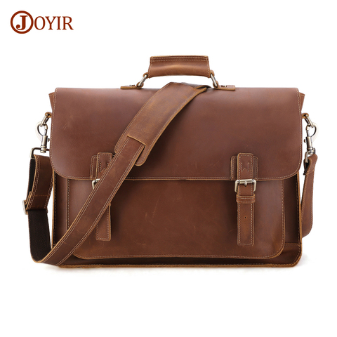 JOYIR Crazy Horse Leather Large Briefcases Male Messenger Laptop Bag Vintage Men's Genuine Leather Briefcase Business Travel Bag ► Photo 1/6