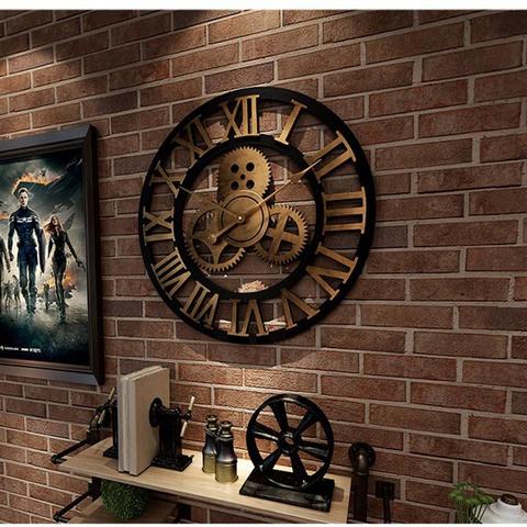 large Retro Industrial Style Wall Clock Wood home Wall Watch Decorative For Living Room Office Bar Wall Art Decor ► Photo 1/1