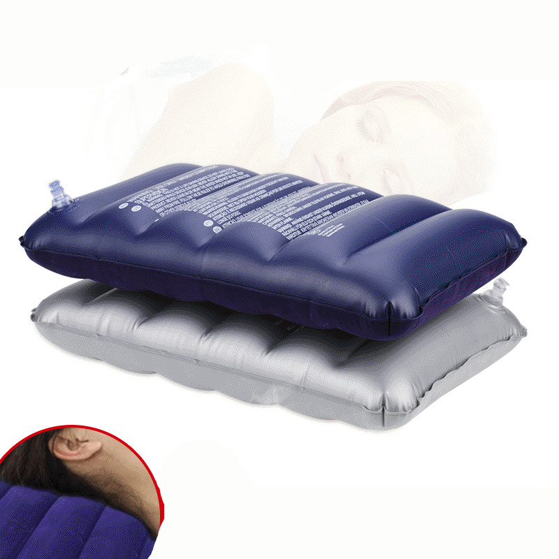 Portable Outdoor Air Inflatable Pillow Double Sided PVC Flocking Travel Plane Hotel Sleep Cushion for Camping Hiking