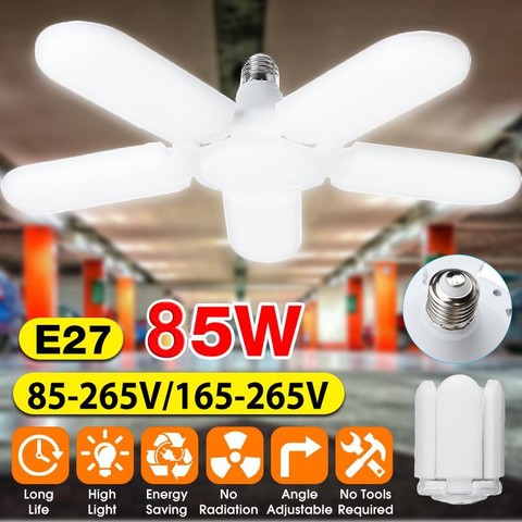 Deformable LED Garage Ceiling Light Bulb 85W E27 AC85-265V Foldable Fan Blade Lights Lighting Industrial Lamp For Workshop ► Photo 1/6