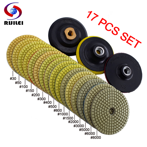 RIJILEI 17PCS 4 Inch Diamond Polishing Pad Kit 100mm Dry/Wet Polishing Pads For Granite Marble Concrete Floor Grinding Discs ► Photo 1/6