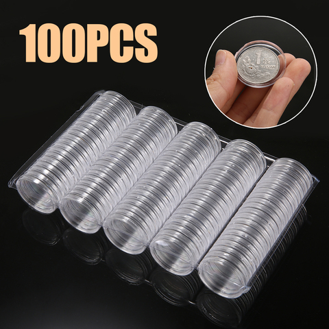 100pcs/set 27mm Round Coin Capsules Coins Storage Case Box Container Plastic Coin Holder Display Cases for 2 Euro Coin ► Photo 1/6