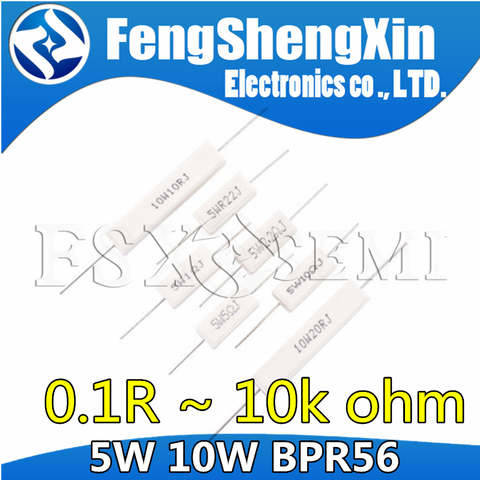 10pcs 5W 10W BPR56 Cement resistance 0.1 ~ 10k ohm 0.1R 0.33R 1R 10R 100R 0.22 0.33 1 10 100 1K 10K ohm Cement resistor ► Photo 1/2