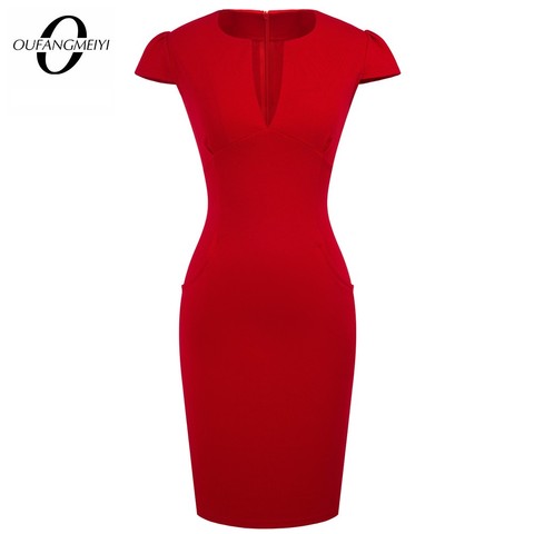 Summer Charming Sexy Celebrity Style Fashion Pockets Knee-length Bodycon Slim Business Sheath Party Dress E521 ► Photo 1/6