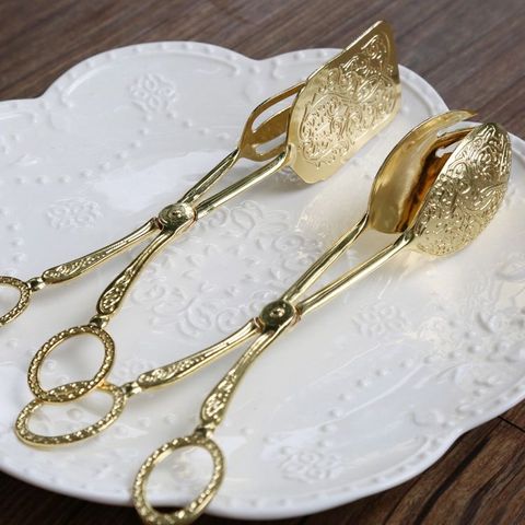 Food Tong Gold-plated Snack Cake Clip Salad Bread Pastry Clamp Baking Barbecue Tool Fruit Salad Cake Clip Kitchen Utensils ► Photo 1/6