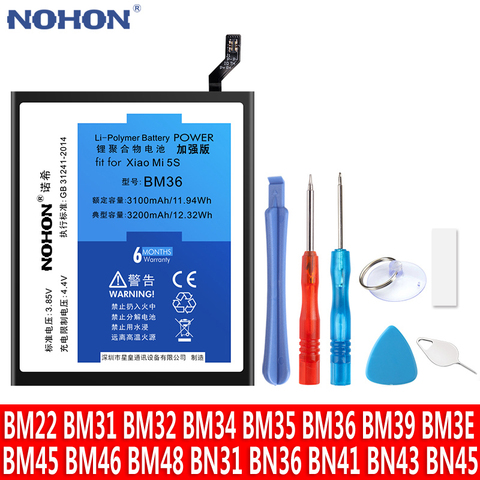 BM22 BM35 BM36 BM3E BM45 BM46 BN43 BN41 BN40 NOHON Battery For Xiaomi Mi 5 3 4 4C 5S 5X 6 6X 8 Redmi Note 2 3 Pro 4 4X 5 Mi Note ► Photo 1/6