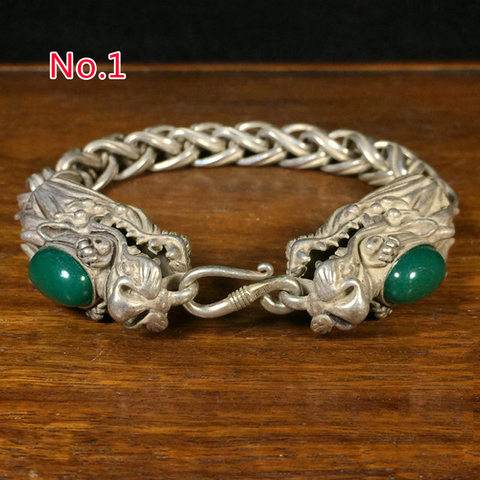 Exquisite Chinese Rare Collectible Tibetan Silver Handwork Dragon Amulet Auspicious Bracelet Statue/ No.1---No.2 Style ► Photo 1/6