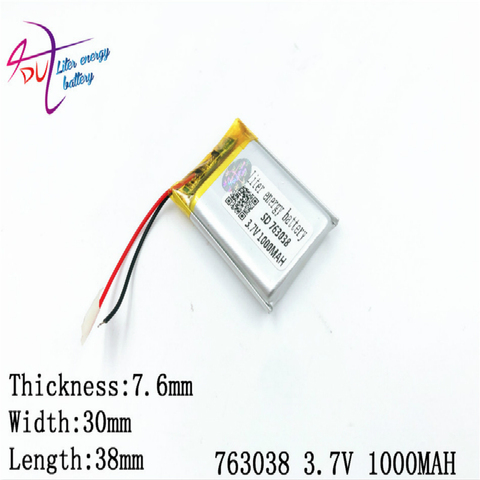 3.7V,1000mAH 753040 763038 PLIB; polymer lithium ion / Li-ion battery for dvr,GPS,mp3,mp4,cell phone,speaker ► Photo 1/3