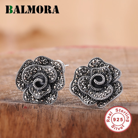 BALMORA 100% Real 925 Sterling Silver Clip Earrings for Women Mother Lover Gift Mosaic Retro Rose Flower Fashion Jewelry Brincos ► Photo 1/6