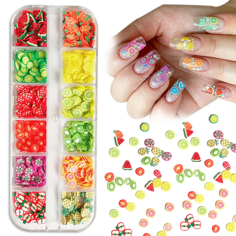 Buy Online 12 Styles Fruit Pattern 3d Nail Art Decorations Summer Watermelon Strrawberry Pineapple Mixed Size Nail Decoration Random Color Alitools