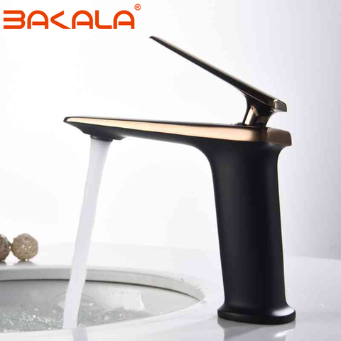 BAKALA Luxury Black Rose Gold Wash Basin Taps Modern White Faucet Bathroom Luxury Basin Faucets Hot Cold Water Sink Tap Mixer ► Photo 1/6