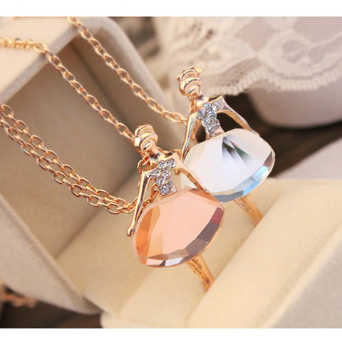 Gold/Silvery  Chain Shiny Crystal Ballerina Girl Pendant Torque Statement Long Necklace Jewelry Female Long Necklaces women ► Photo 1/5