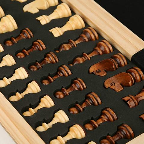 Magnetic Wooden Folding Chess Set with Felted Game Board Interior for Storage Adult Kids Beginner Large Chess Board 39cm*39cm ► Photo 1/6