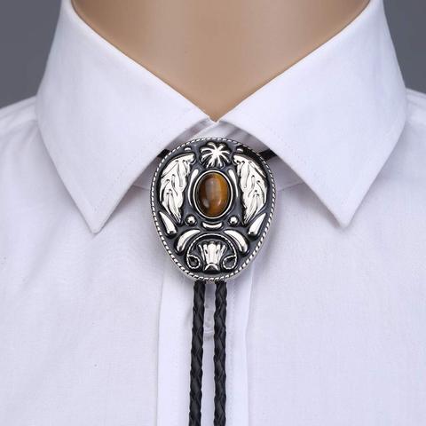 Vintage western leaf tiger eye stone bolo tie for man handmakde  Indian cowboy western cowgirl leather rope zinc alloy necktie ► Photo 1/6