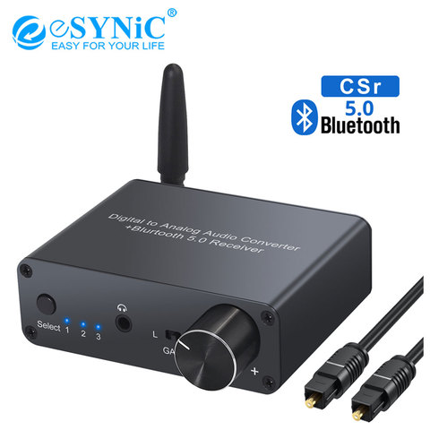 eSYNiC 192kHz Bluetooth Digital to Analog Converter Optical Coaxial to RCA 3.5mm DAC Converter with Headphone Amplifier 16-300Ω ► Photo 1/6