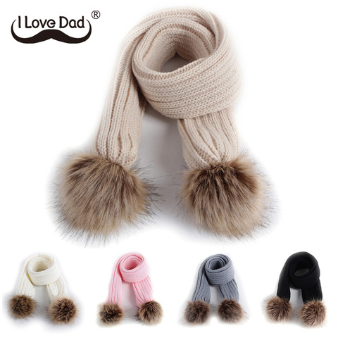 New Kids Scarf Pompom Winter Warm Children Toddler Scarves Outdoor Solid Color Knitted Baby Girl Boy Scarf ► Photo 1/6