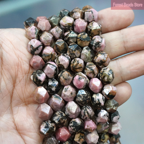 Faceted Natural Stone Black Lace Rhodonite Spacers Beads DIY Charms Bracelet Necklace for Jewelry Making 15