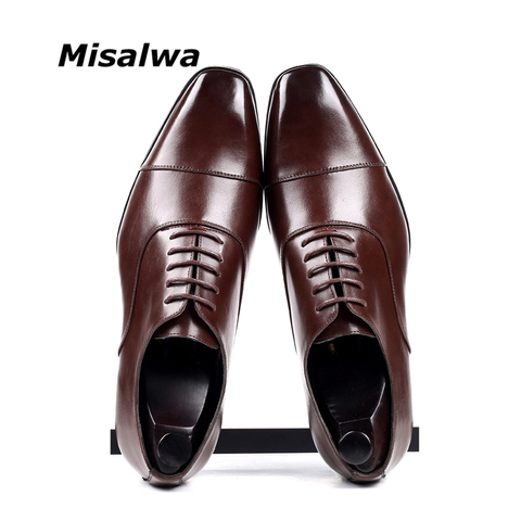 Misalwa Cap-toe Classic Men Dress Shoes Wing-tip Derby PU Leather Big Size 38-46 3.5CM Heel Elegant Suit Business Formal Oxfords ► Photo 1/6
