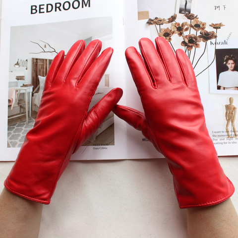 New Women Genuine Leather Colour Gloves Straight Style Cashmere Lining Sheepskin Short High Quality Mittens ► Photo 1/6