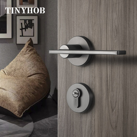 Modern Zinc Alloy Door Lock for Solid Wooden Interior Doors Dark Grey Door Handle Anti-theft Room Safety Door Lock Set ► Photo 1/1
