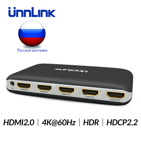 Unnlink HDMI Switch 4X1 HDMI 2.0 UHD 4K@60Hz HDCP 2.2 4 In 1 Out IR Remote for XBOX One s PS4 Pro smart led tv mi box projector ► Photo 1/1