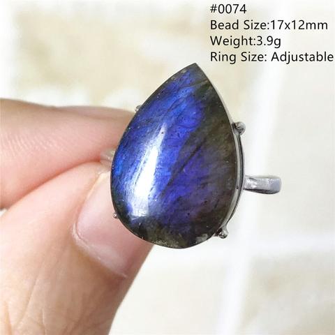 Genuine Natural Labradorite Blue Light Adjustable Ring Gift Luxury 925 Sterling Silver 15x11mm Size Ring Jewelry AAAAA ► Photo 1/6