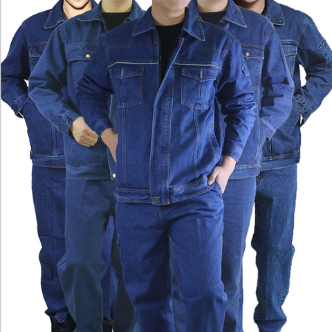 Winter Welder suit denim work clothing for men jacket and pants  long sleeves wear resistant welding uniforms coveralls thick4XL ► Photo 1/6