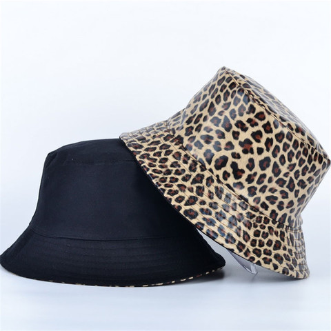 pu Leopard print Two sides Bucket Hat Fisherman Hat outdoor travel hat Sun Cap Hats for men and Women 112 ► Photo 1/6