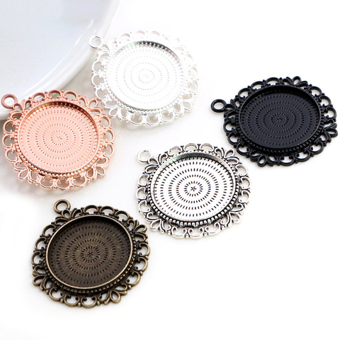New Fashion 5pcs 25mm Inner Size Antique Silver Plated 5 Colors Pierced Style Cabochon Base Setting Charms Pendant ► Photo 1/6
