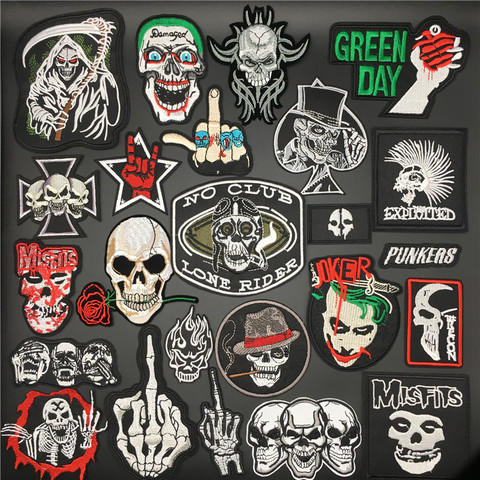 Punk Skull Patches Badges Stirpes for Clothes Embroidered Patches Iron on Stickers for Jacket Jeans Decoration DIY Applique ► Photo 1/6